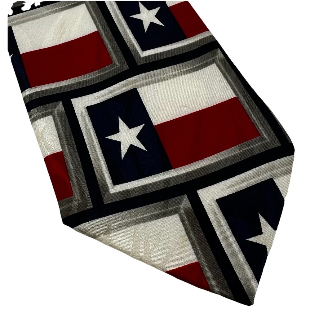 VTG Fratello Mens Texas Flag Necktie Red White Blue Lone Star Handmade Wide Tie